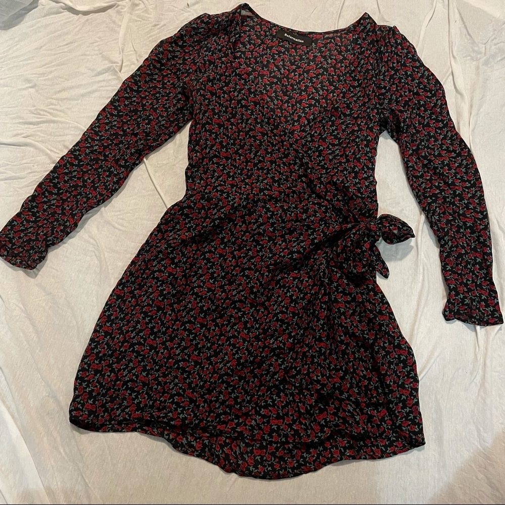 Reformation Red and Black Floral Wrap Mini Dress M